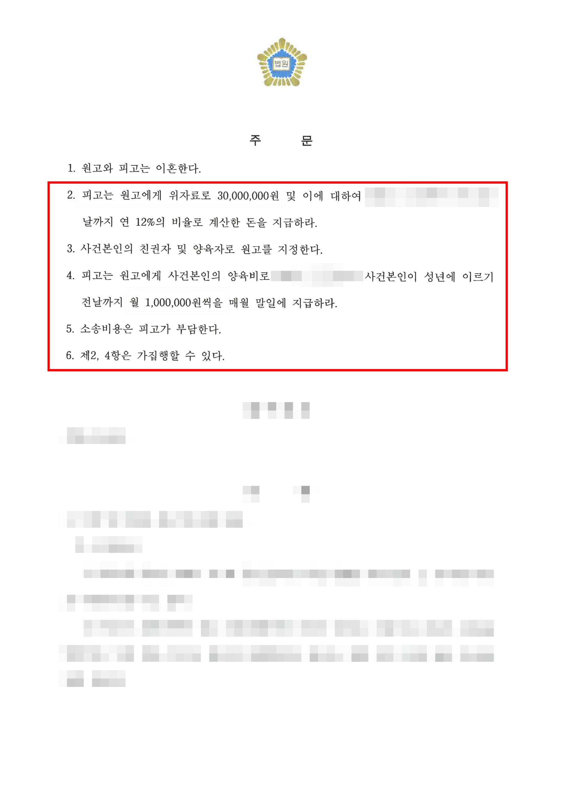 청주이혼전문변호사 친권 양육권 양육비 위자료 승소 판결문